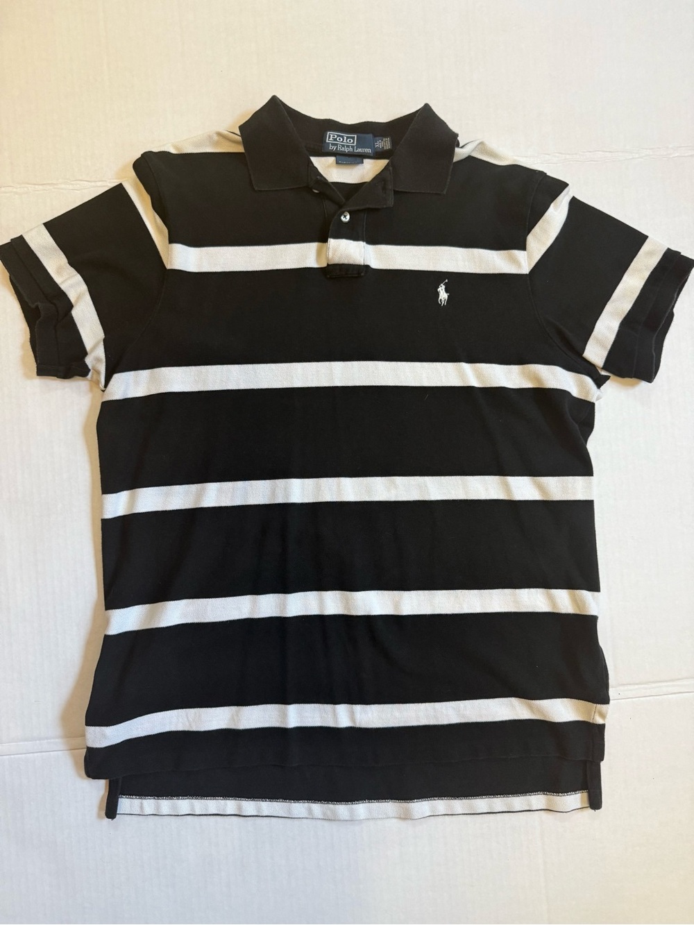 Polo Ralph Lauren Black & White Striped Polo Shirt XL Y2K